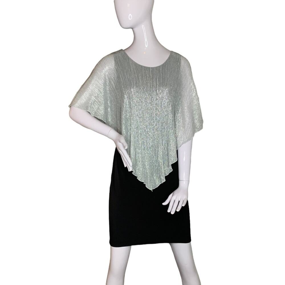 EnFocus Studio Cape Attach Dress Sleeveless Black & Silver Size 4